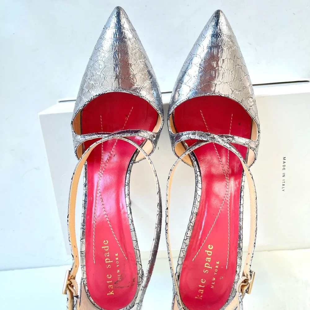 Kate Spade silver snakeskin heels 7.5